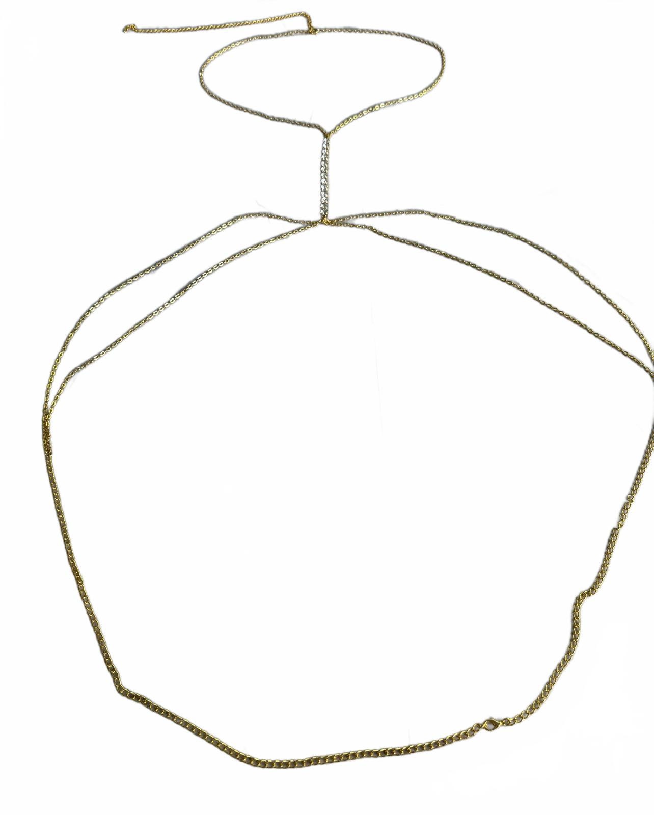 Tgirls Long Gold Body Chain with Rhinestones - Adjustable & Stylish
