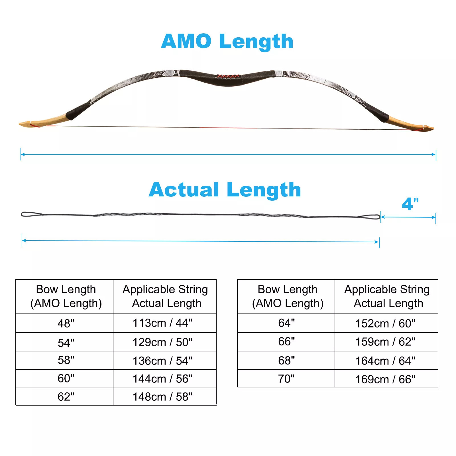 AMO 58" Bow Strings Replacement Archery for Recurve Long Bow Hunting Strings