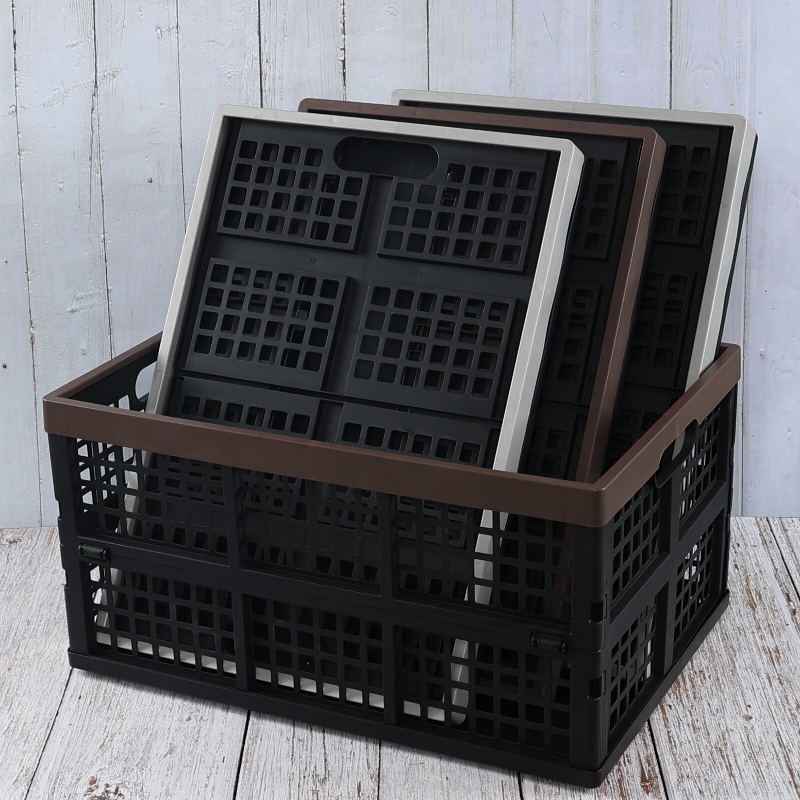 Idotry 42L Plastic Stackable Storage Milk Crate with Handles Heavy Duty (4 Pack)