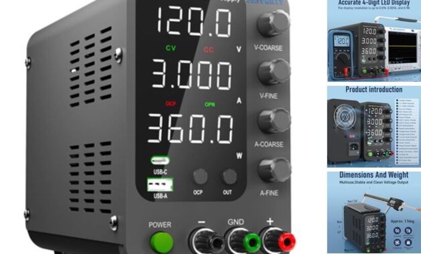 DC Power Supply Variable, 0-120V 0-3A Switching Bench Power Black 120V 3A