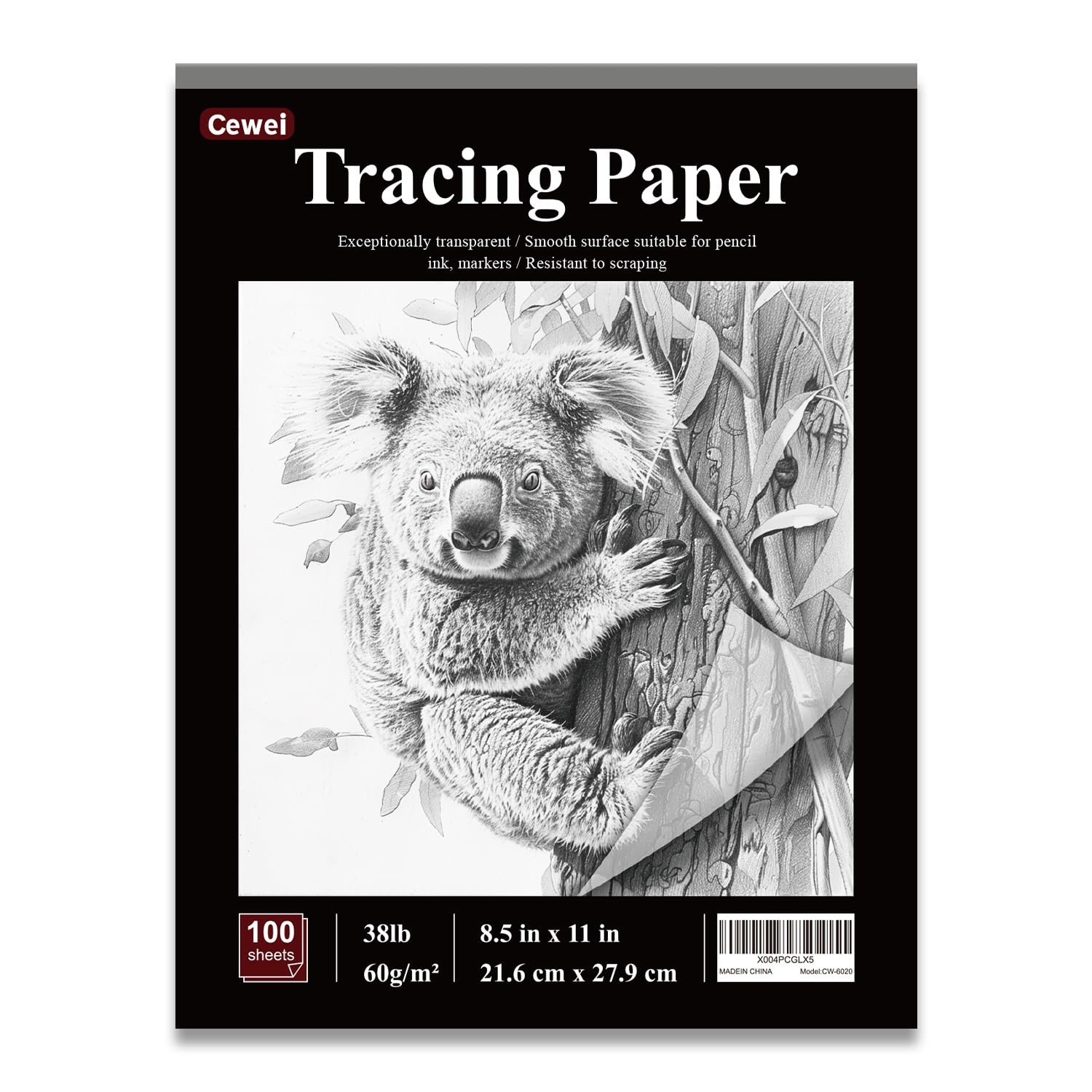 Tracing Paper for Drawing, 8.5”x11 Trace Paper, 100 Sheets 38lb/60gsm