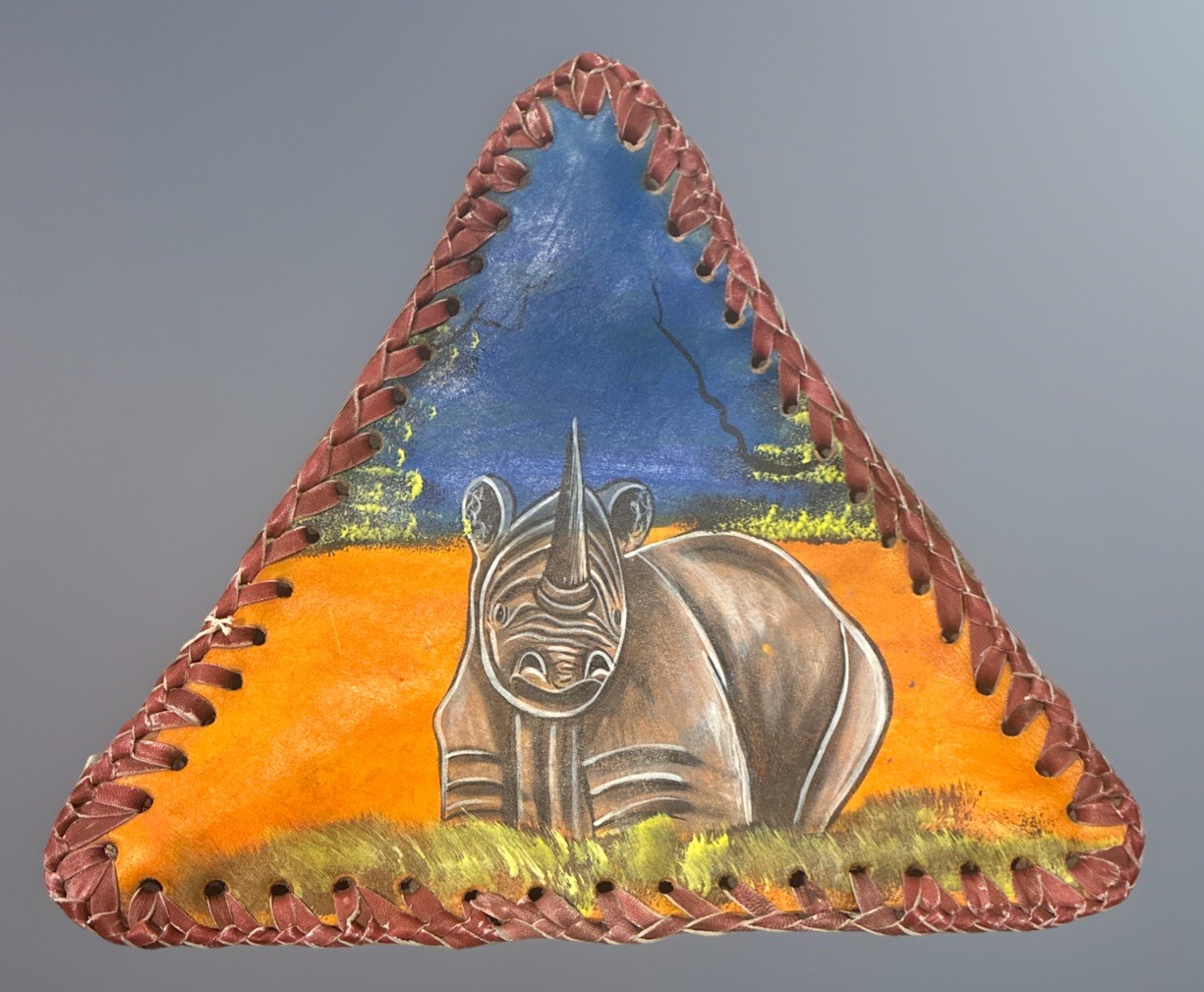 Leather RHINO Tripod/Stool Seat Cover Rhinoceros African Folk Art  NWT