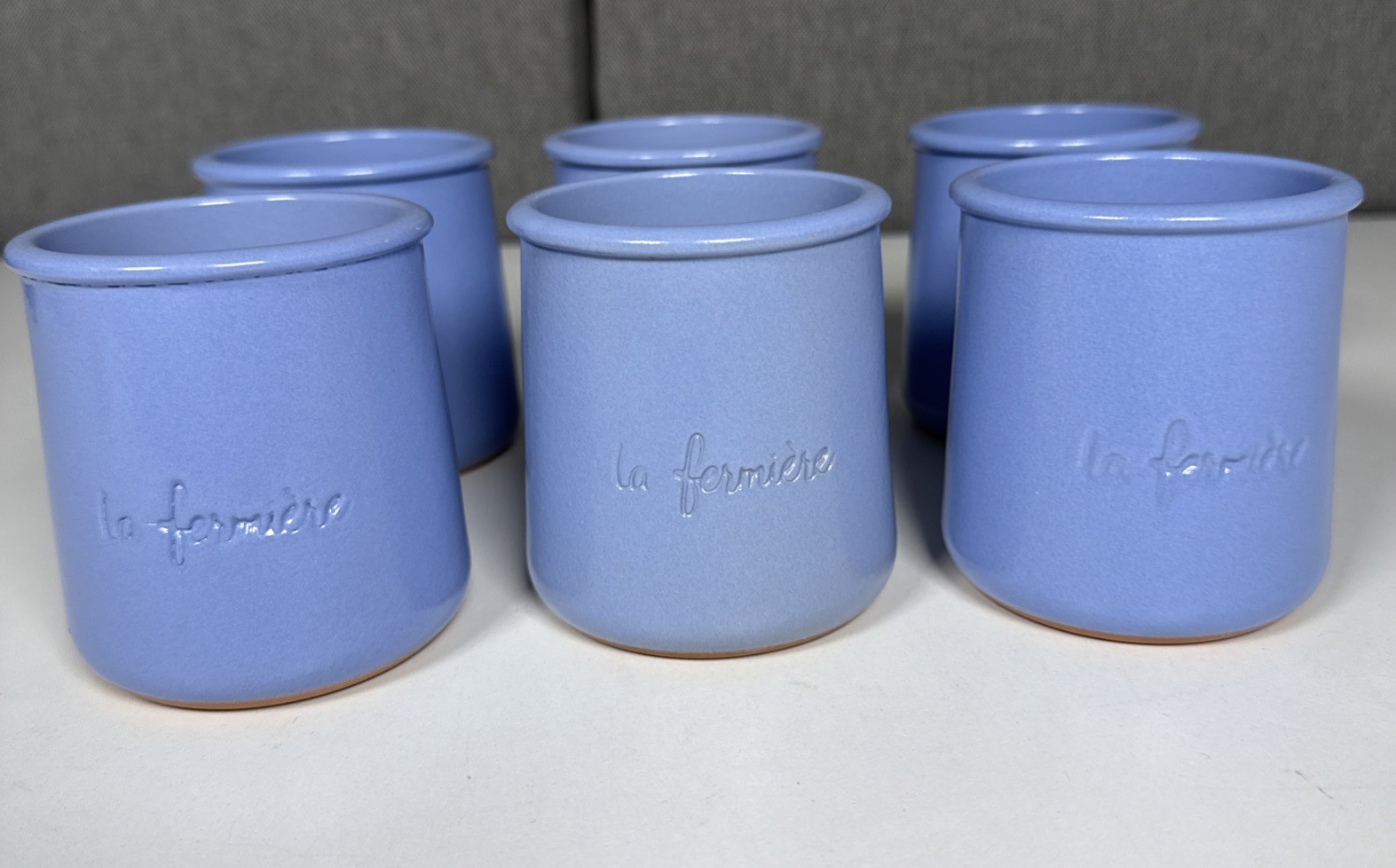 Set of 6 La Fermiere Yogurt Terra Cotta Cermer Jars Pots Blue Periwinkle