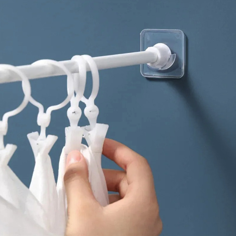 6pcs Adjustable Rod Holder Self Adhesive Wall Hook Telescopic Pole - NEW