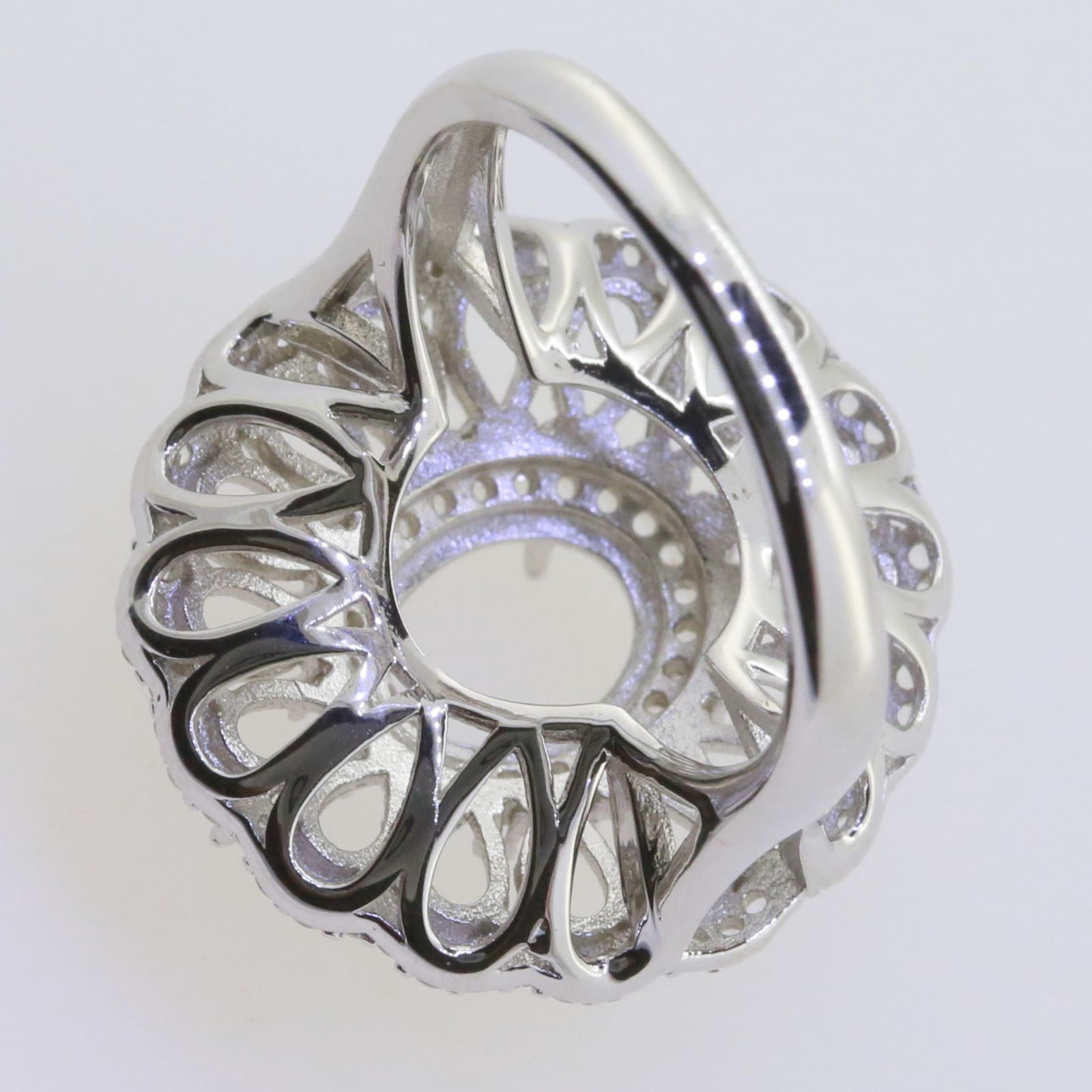 Sterling Silver Semi Mount Ring Setting Cabochon Oval OV 9X7mm Cluster Ring