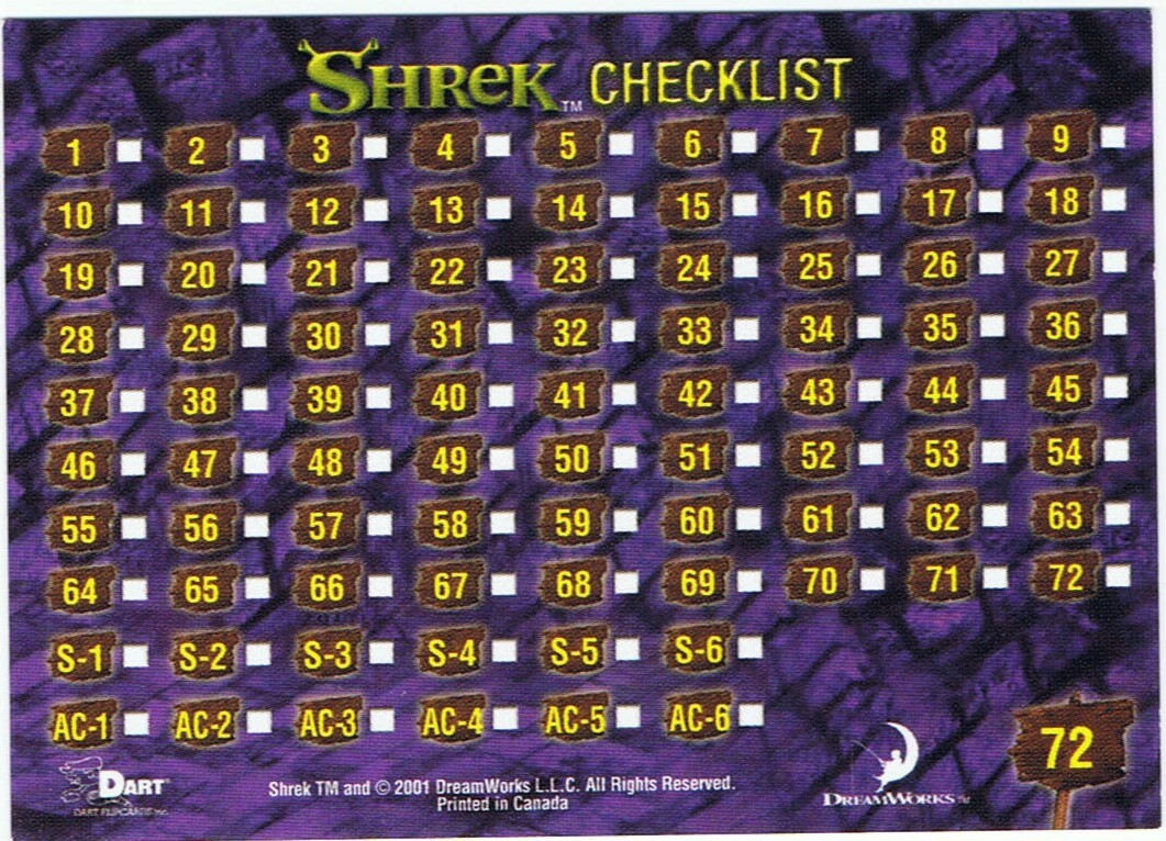 Shrek (Movie #1) by Dart in 2001. SINGLE CARDS $1 each + Discounts