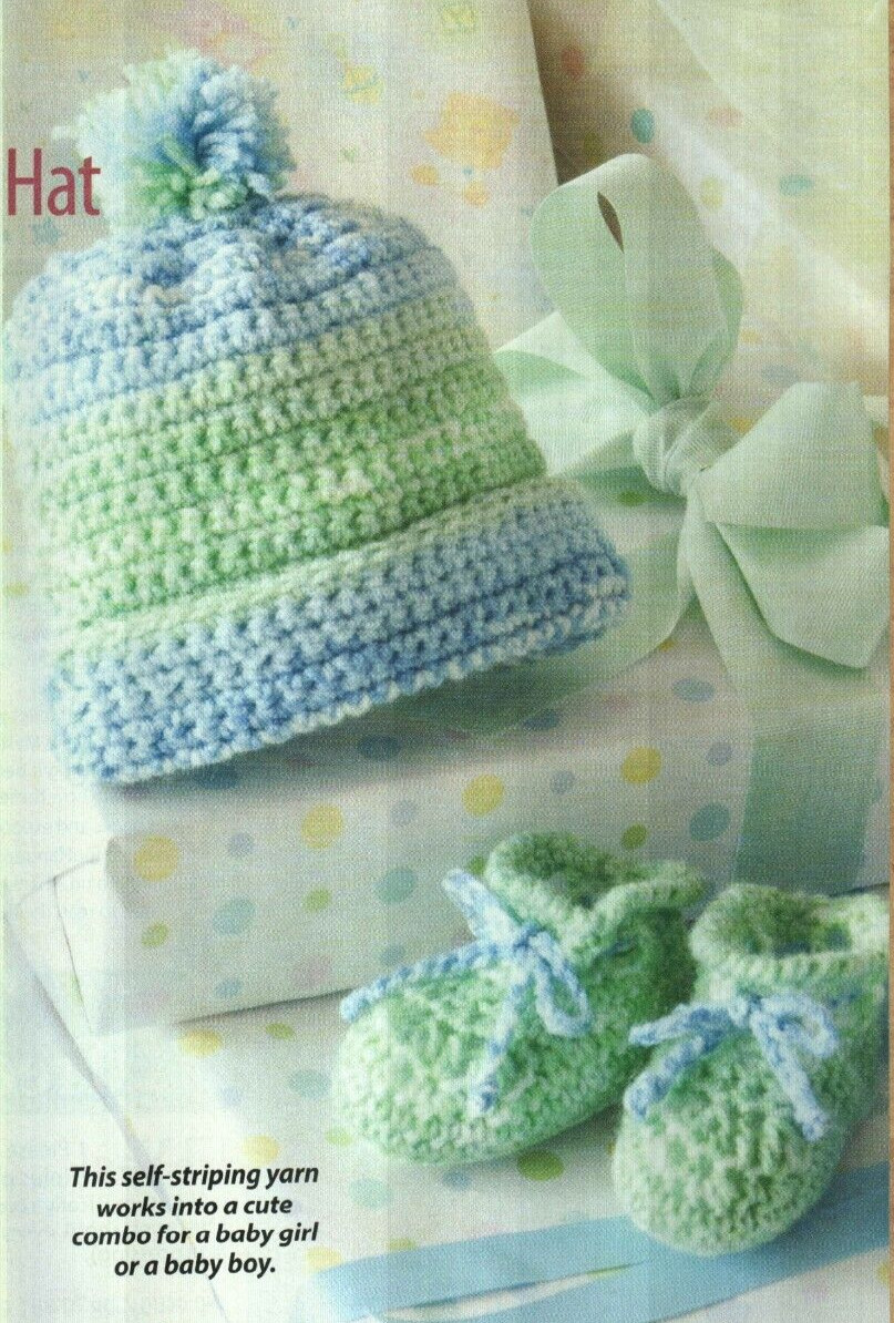 BABY BOOTIES & HAT 3 SIZES CROCHET PATTERN INSTRUCTIONS