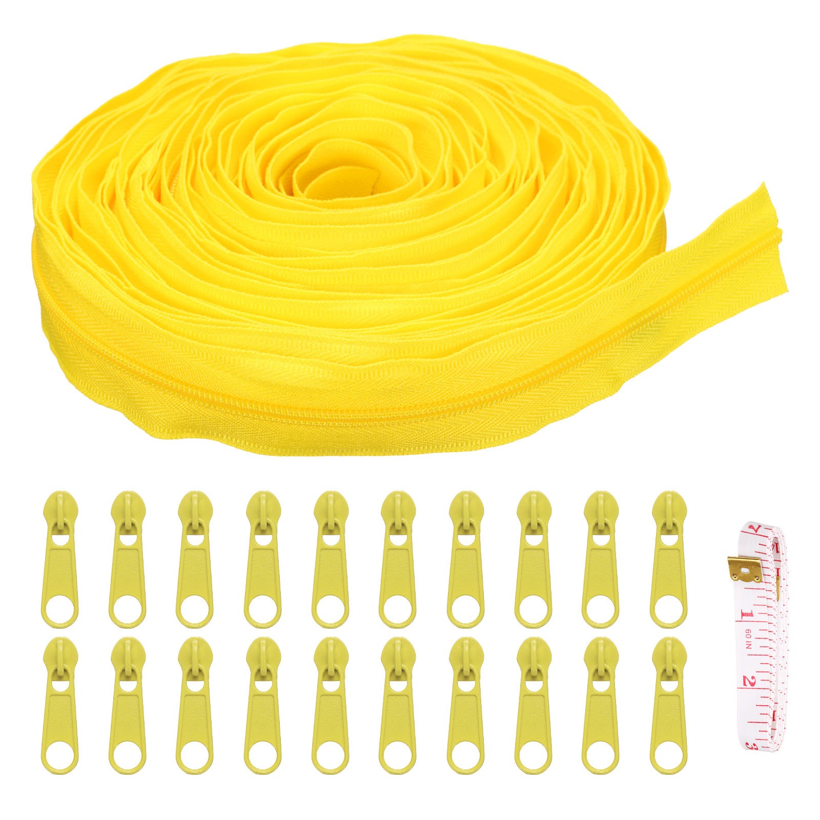 #3 10 Yards Nylon Coil Zipper with 20 Pcs Zipper Sliders and Ruler Light Yellow