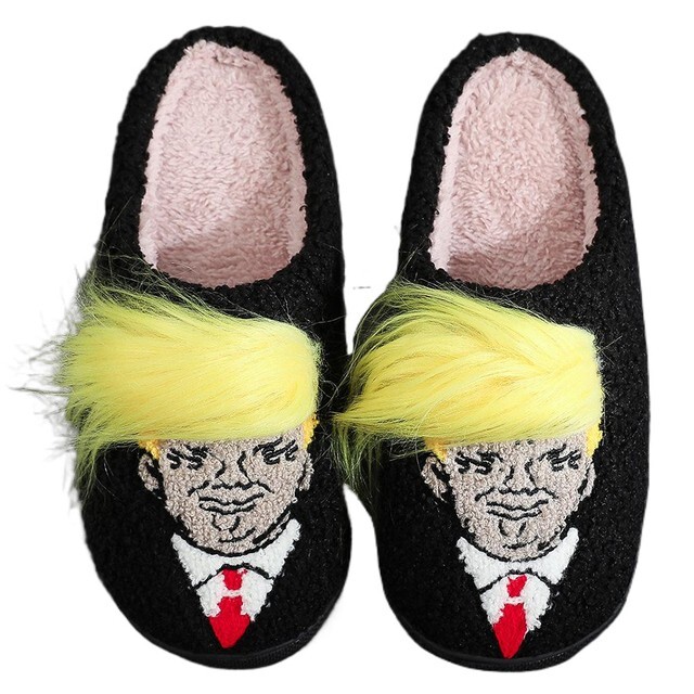 USA President Donald Trump Wig Slippers Mens Ladies Shoes