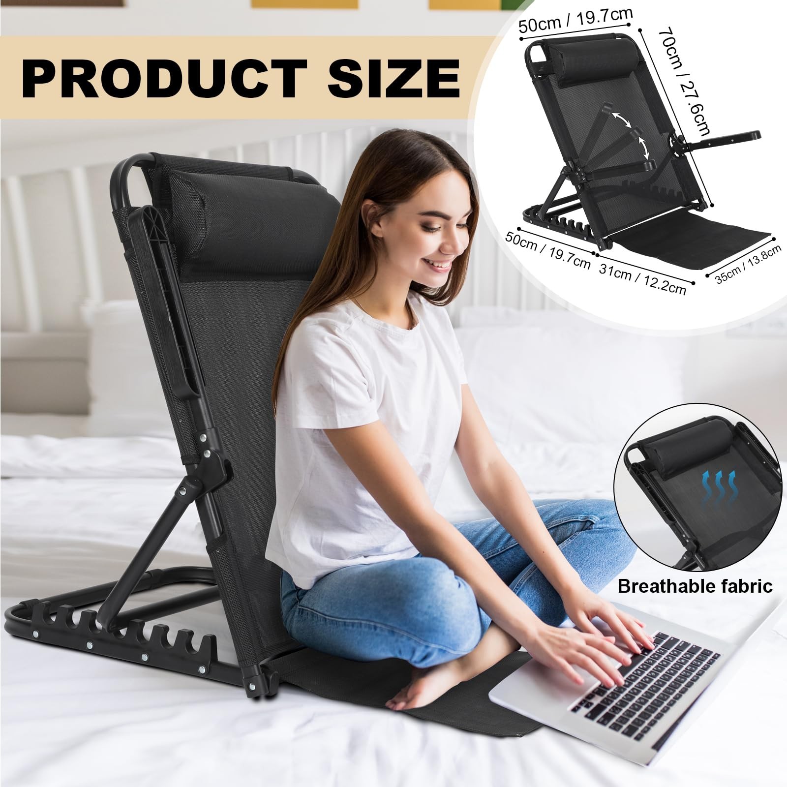 Adjustable Lifting Bed Backrest with Armrest Large Folding Bed Rest Sitting u...