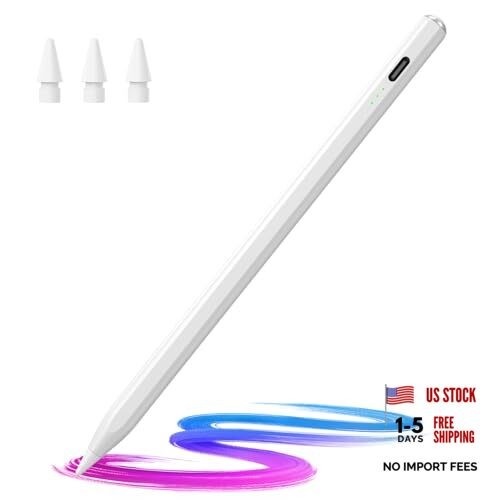 Stylus Pen for iPad(2018-2026)-13 Mins Fast Charge with Tilt Sensitivity White