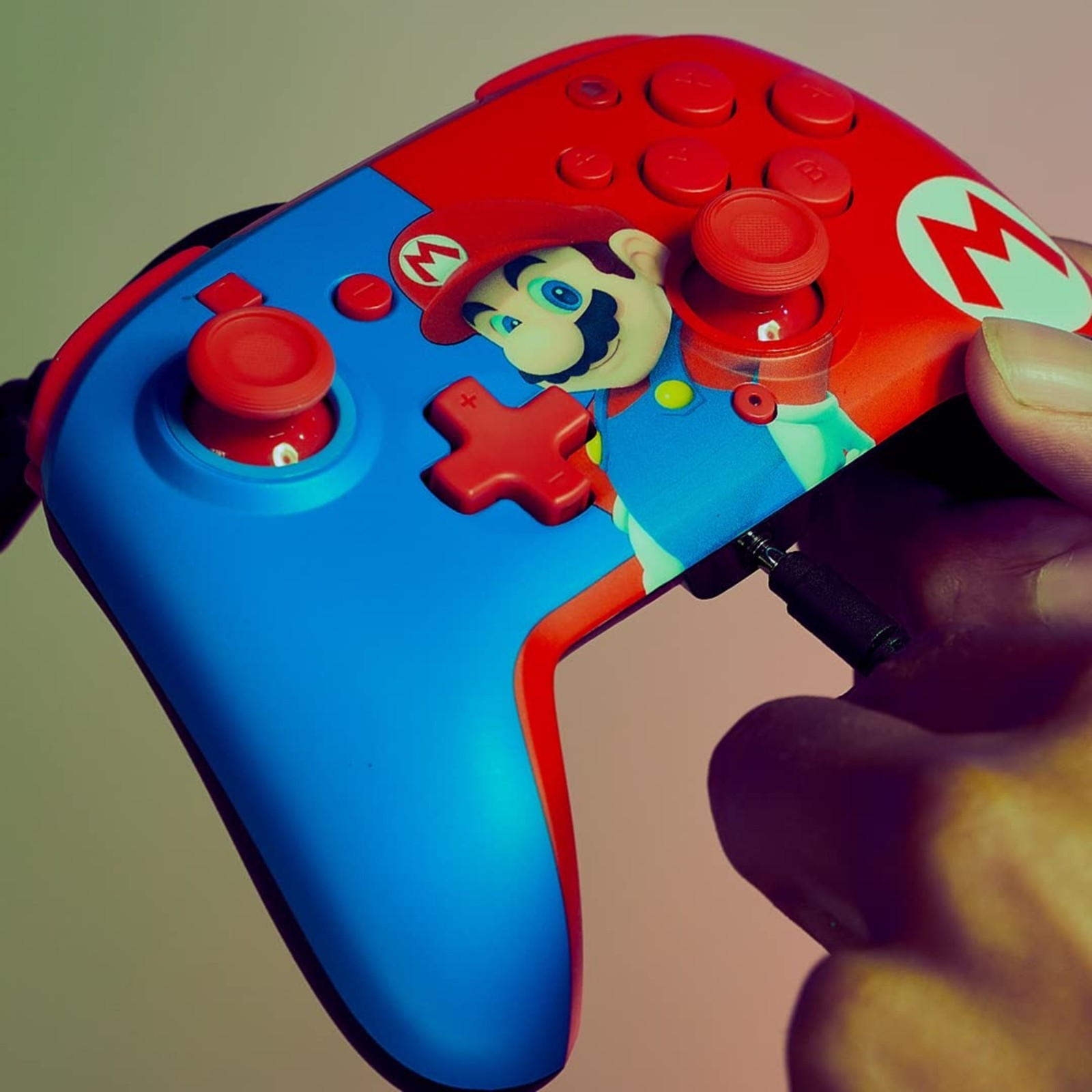 PDP Gaming Faceoff Deluxe+ Wired Switch Pro Controller - Red/Blue Mario Design