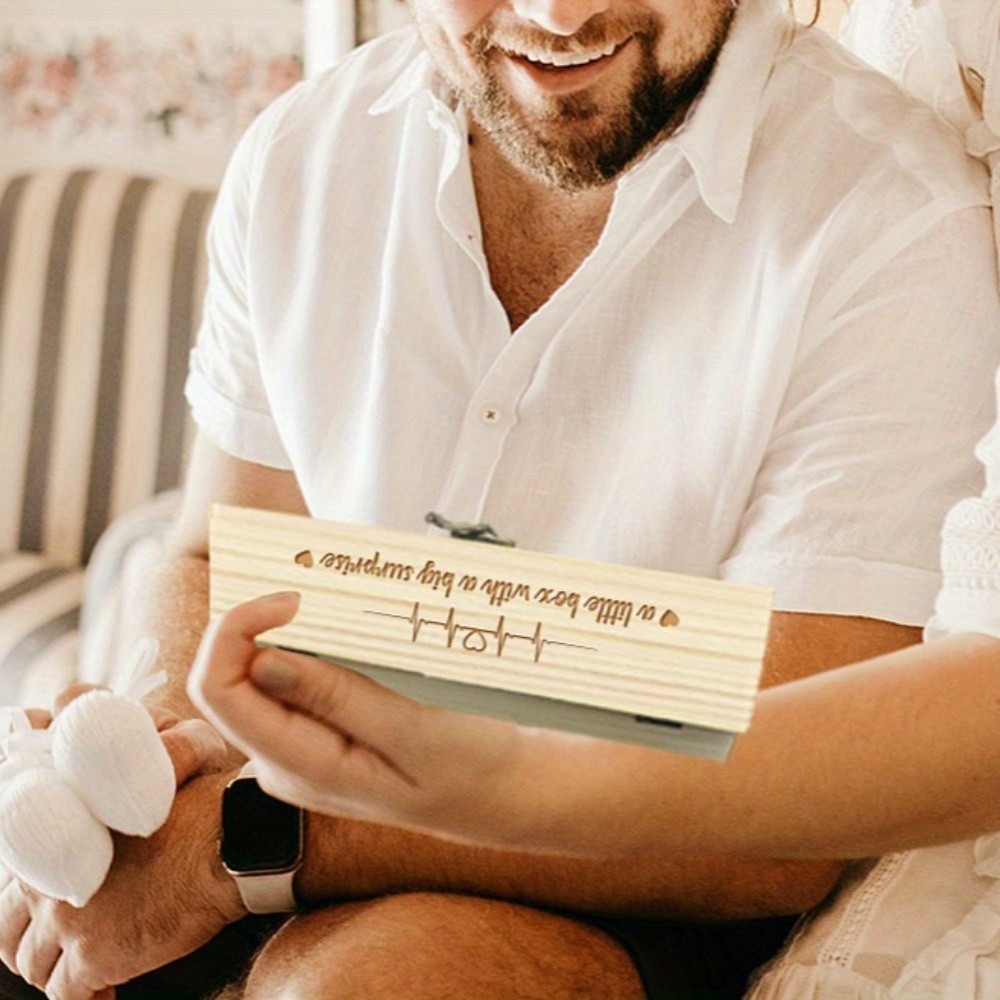 1pc Rectangle Wooden Pregnancy Test Keepsake box with Lock Annouced