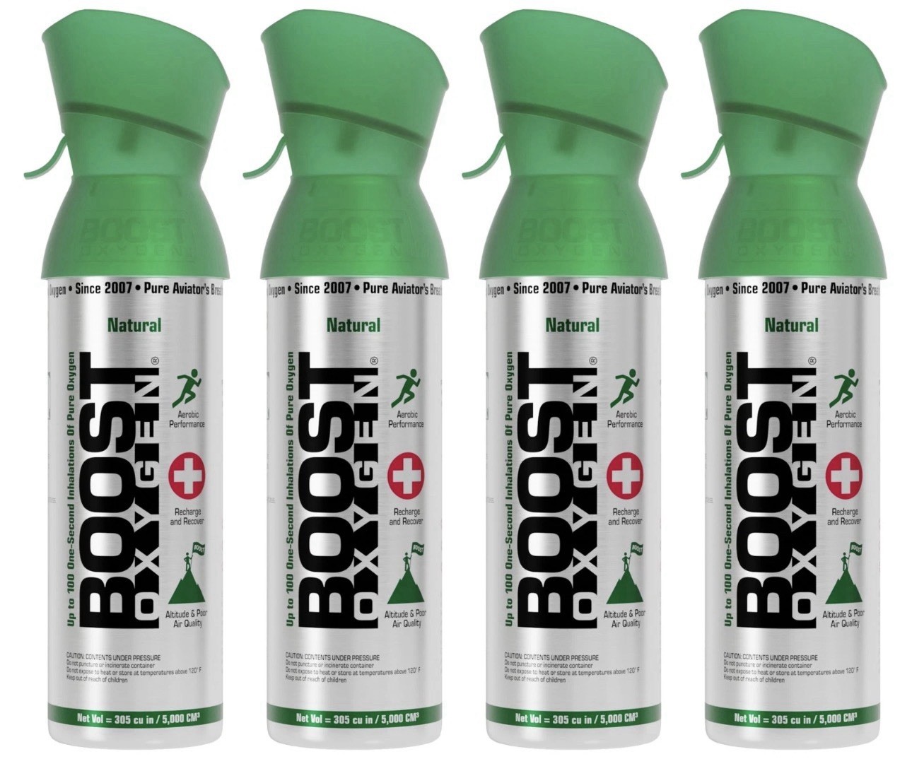 Boost Oxygen 5 Liter Canned Oxygen Bottle with Mouthpiece, Natural (4 Pack)