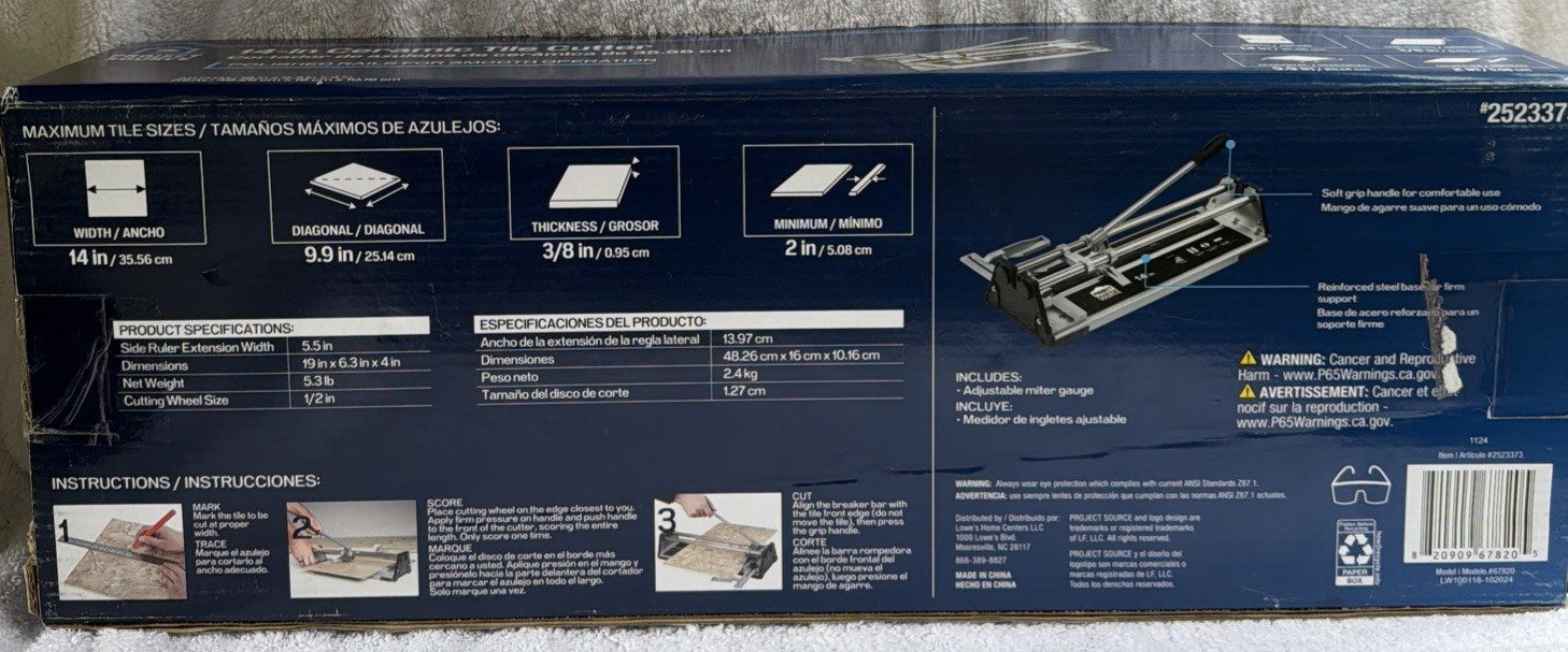 Project Source 14-in Ceramic Tile Cutter Model 67820 Ceramic Blade Metal Blue