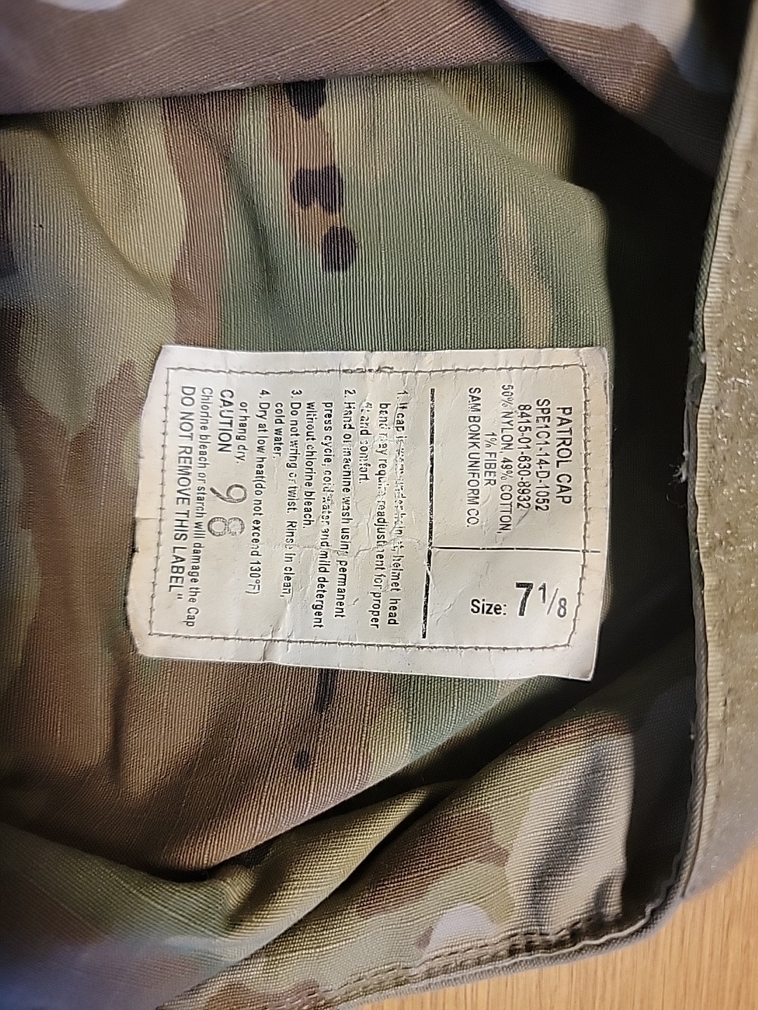 PATROL CAP OCP (7-1/8) SAM BONK UNIFORM CO.