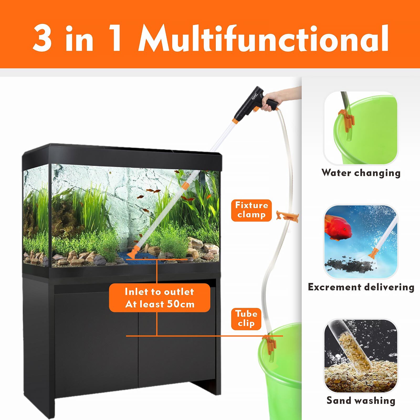 hygger 3 in 1 Aquarium Tank Vacuum Siphon Gravel Cleaner Pump Water Change