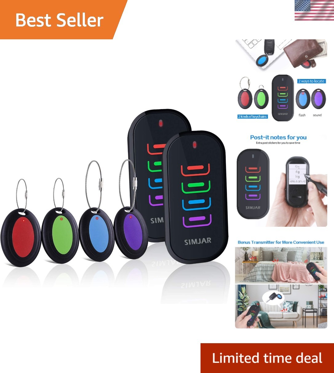 Key Finder with an Extra Transmitter & Up to 131ft Working Range in Open Spac...