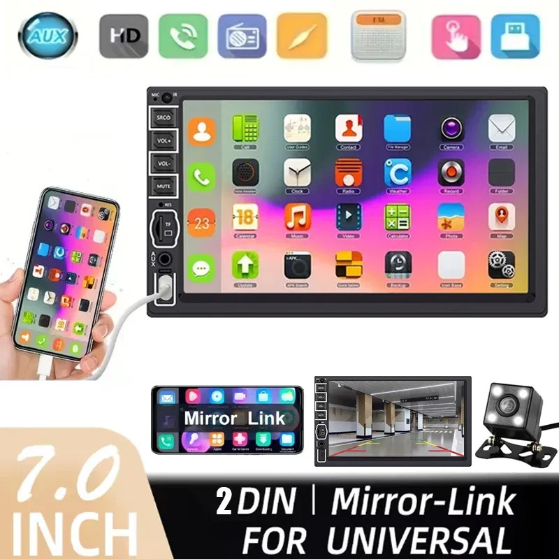 7" Double 2DIN Car Stereo Radio MP5 Touch Screen Bluetooth FM + Rear Camera·