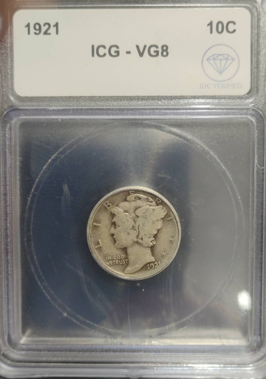 1921 Mercury Dime ICG VG-8