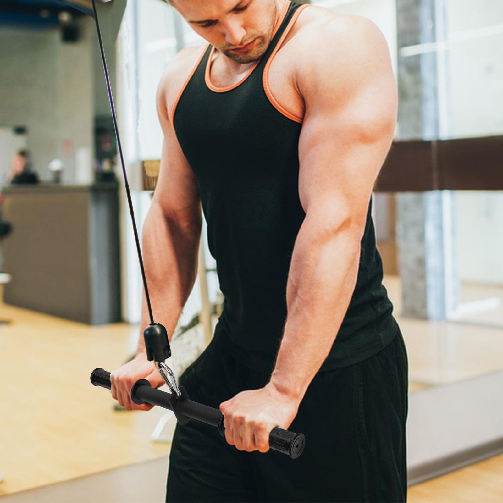 LAT Pull Down Attachment Straight Bar Cable Machine Back Training Tricep Fit