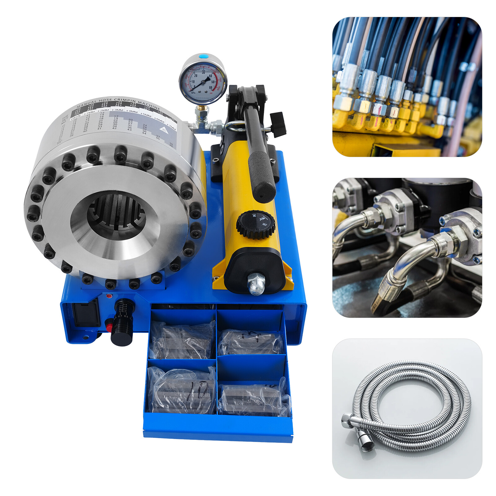 9V Handheld Hydraulic Hose Crimping Tool With 8 Sets Of Dies 33.5*28.5*22cm NEW