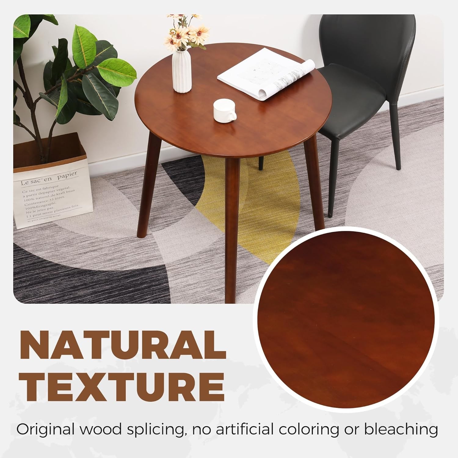 28.3" Small Round Dining Table 2 Wooden Space-Saving Kitchen Dinner Table Rustic