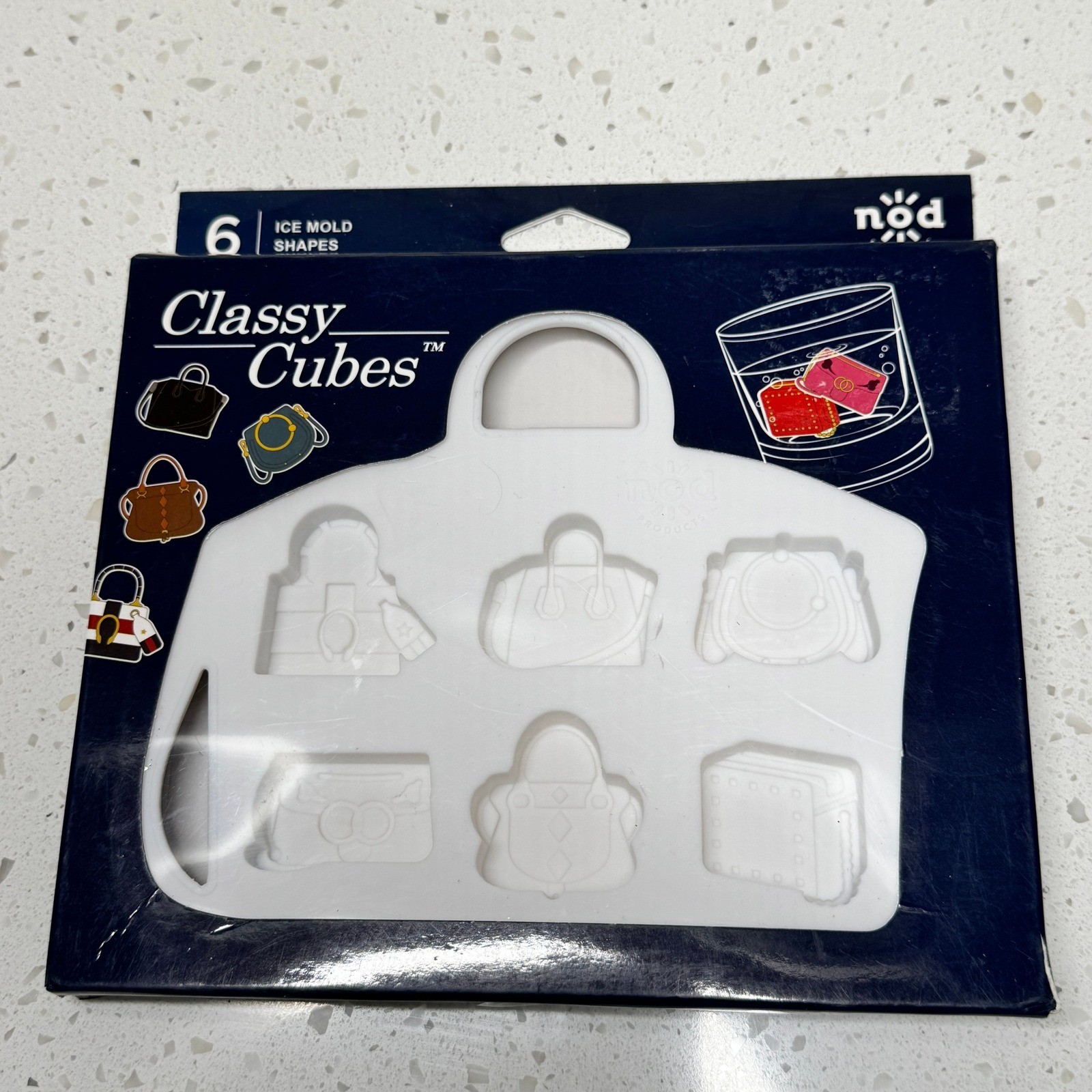Nod Products Classy Cubes Handbag Purse Shaped Ice Mold Tray 6 Shapes White NIP