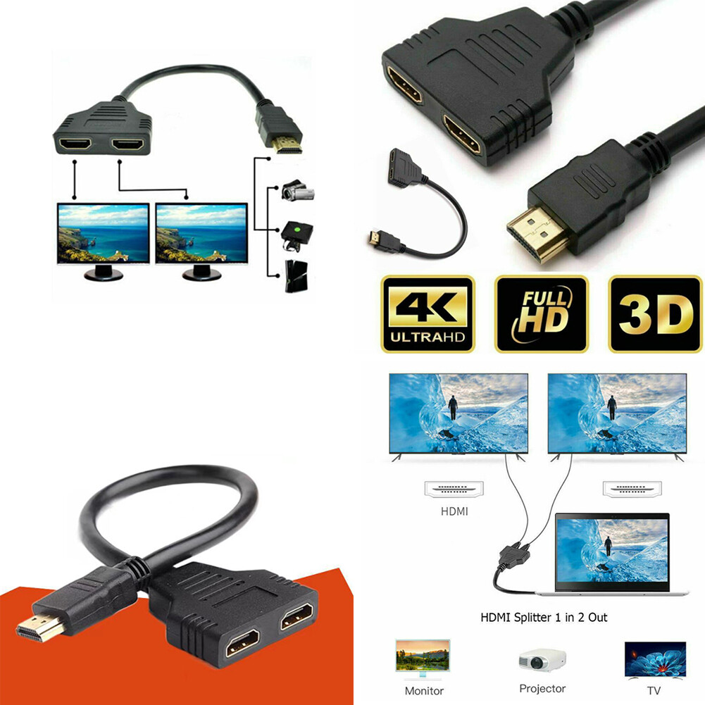 US 1 Pack HDMI Male to 2 Female 1 In 2 Out 4K Splitter Cable Adapter Converter