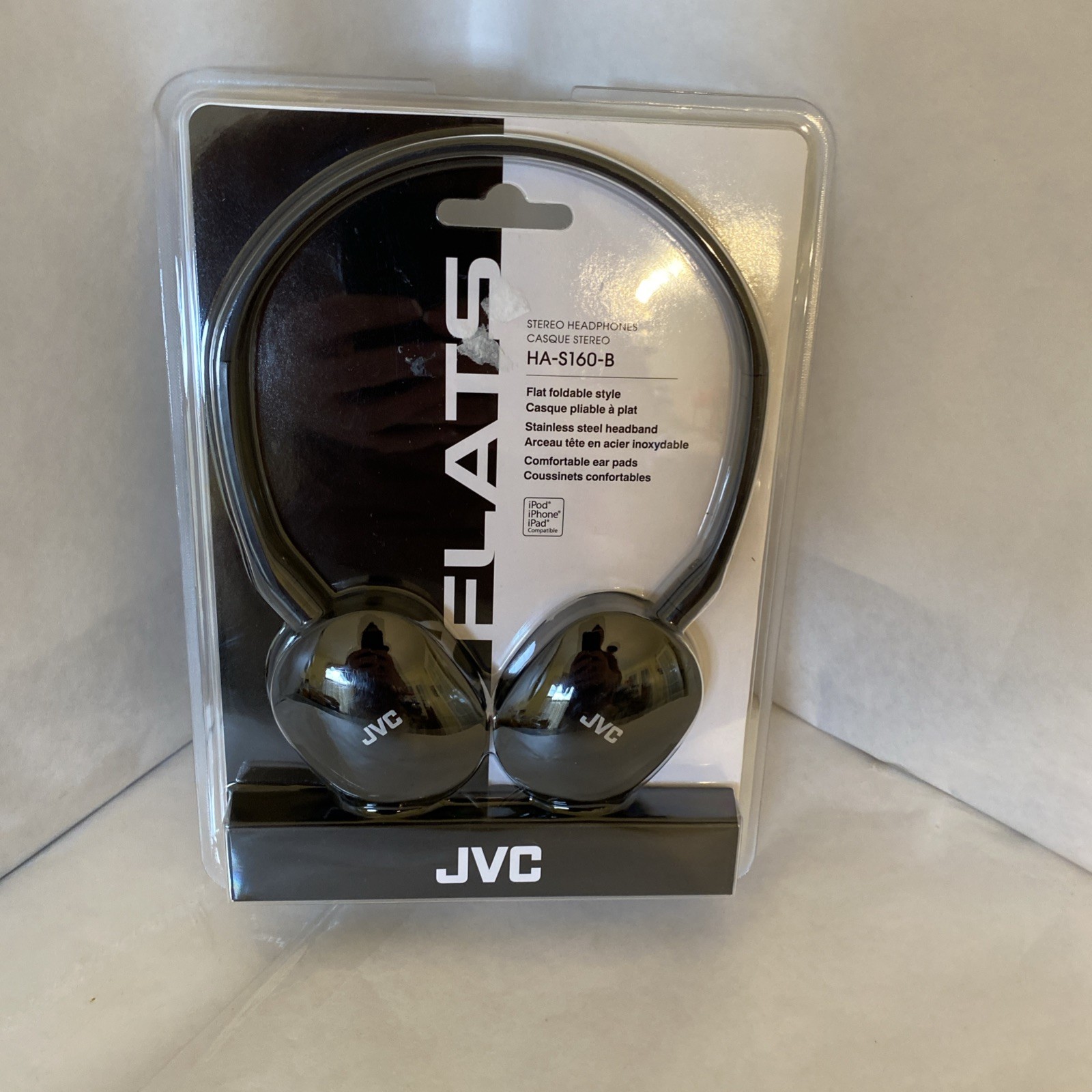JVC Black Foldable Flat On Ear Adjustable Stereo Headphones (HA-S160-B) - New