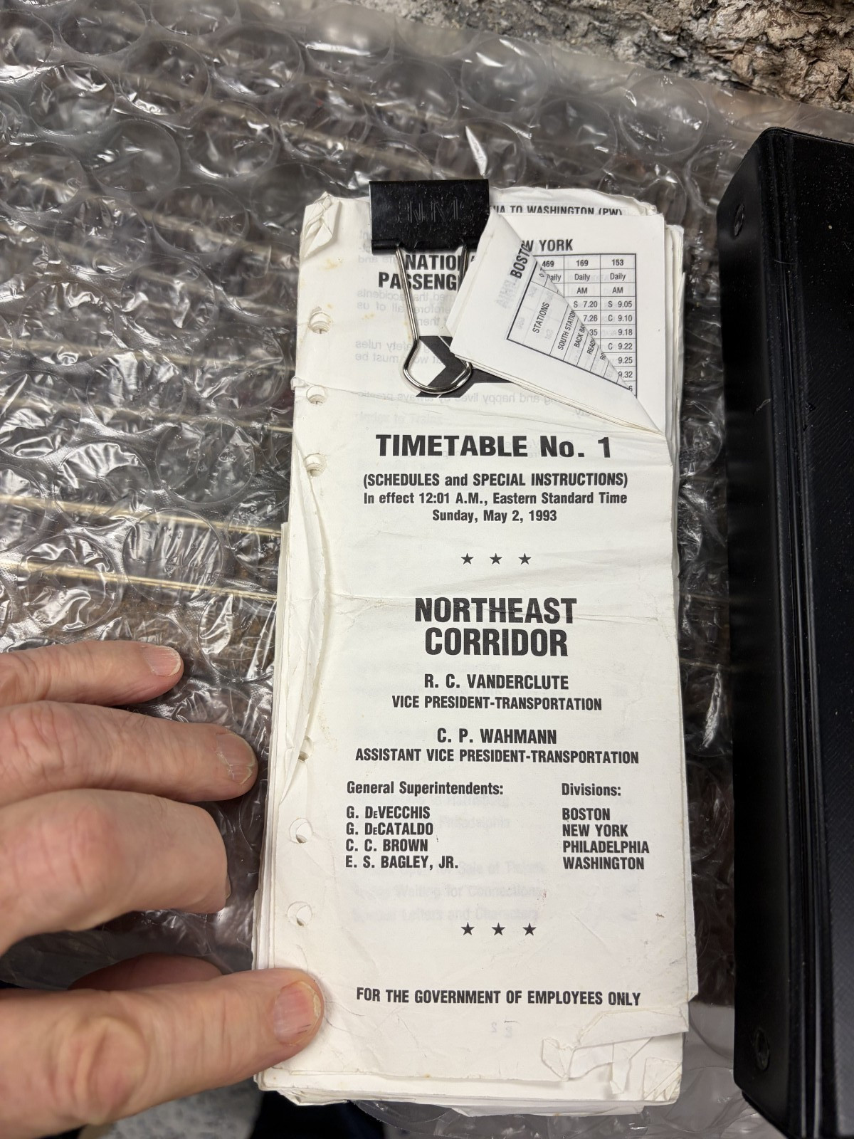 Amtrak Northeast Corridor Employee Timetables 1993 1995