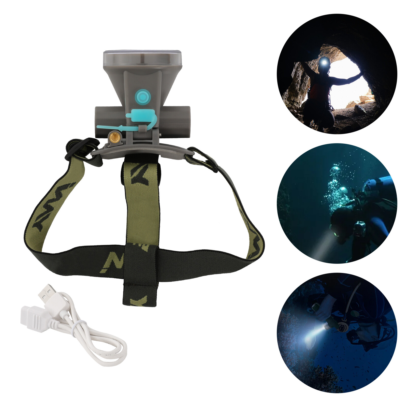 LED Head-mounted Diving Lamp Rechargeable Diving Headlamp Diving Light 90° 5W
