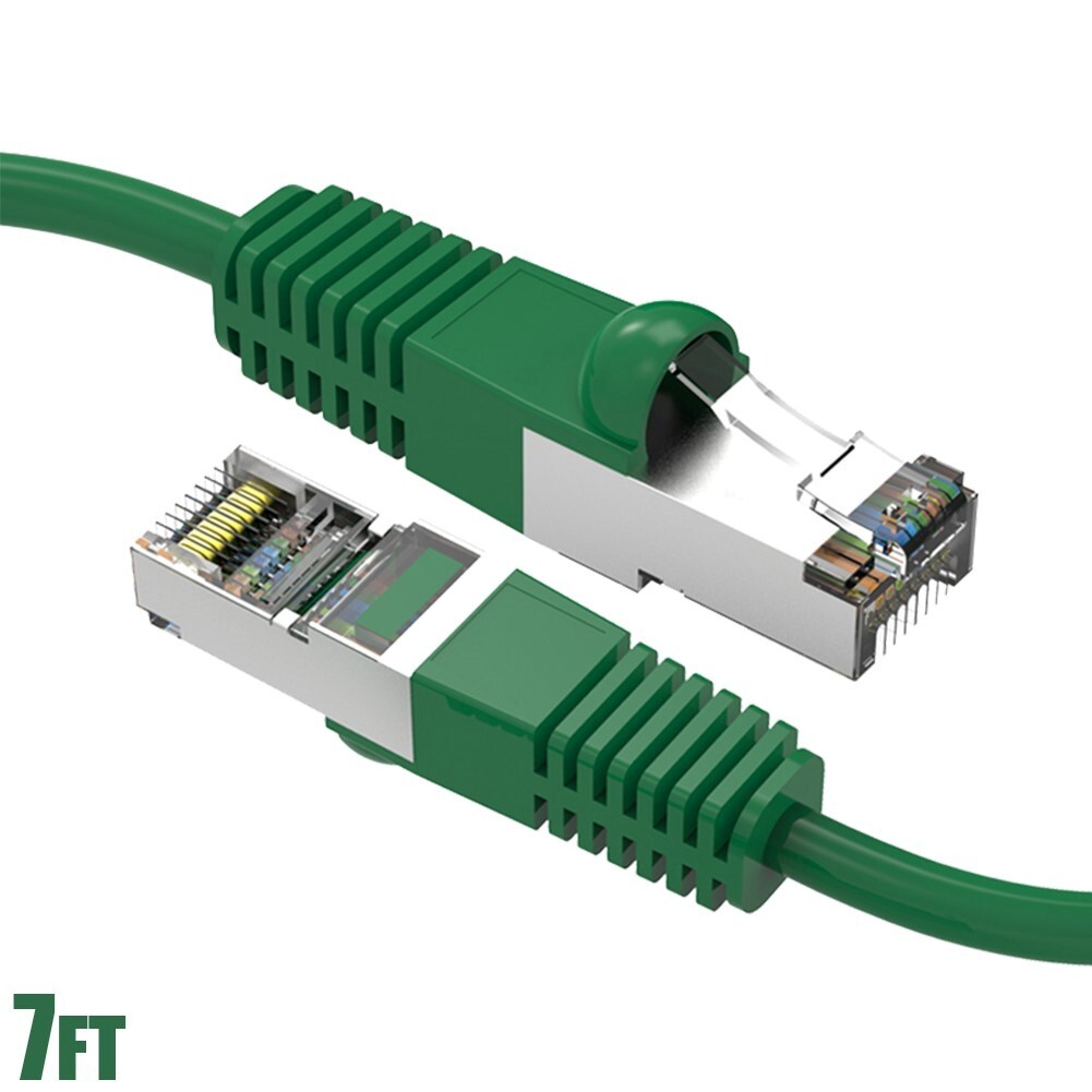 7FT Cat6 RJ45 Ethernet LAN Network SSTP Shielded Patch Cable Copper 26AWG Green