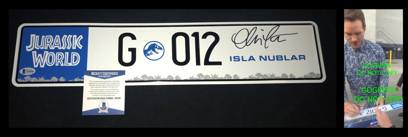 Chris Pratt signed License Plate Jurassic World poster photo Star Lord Guardians