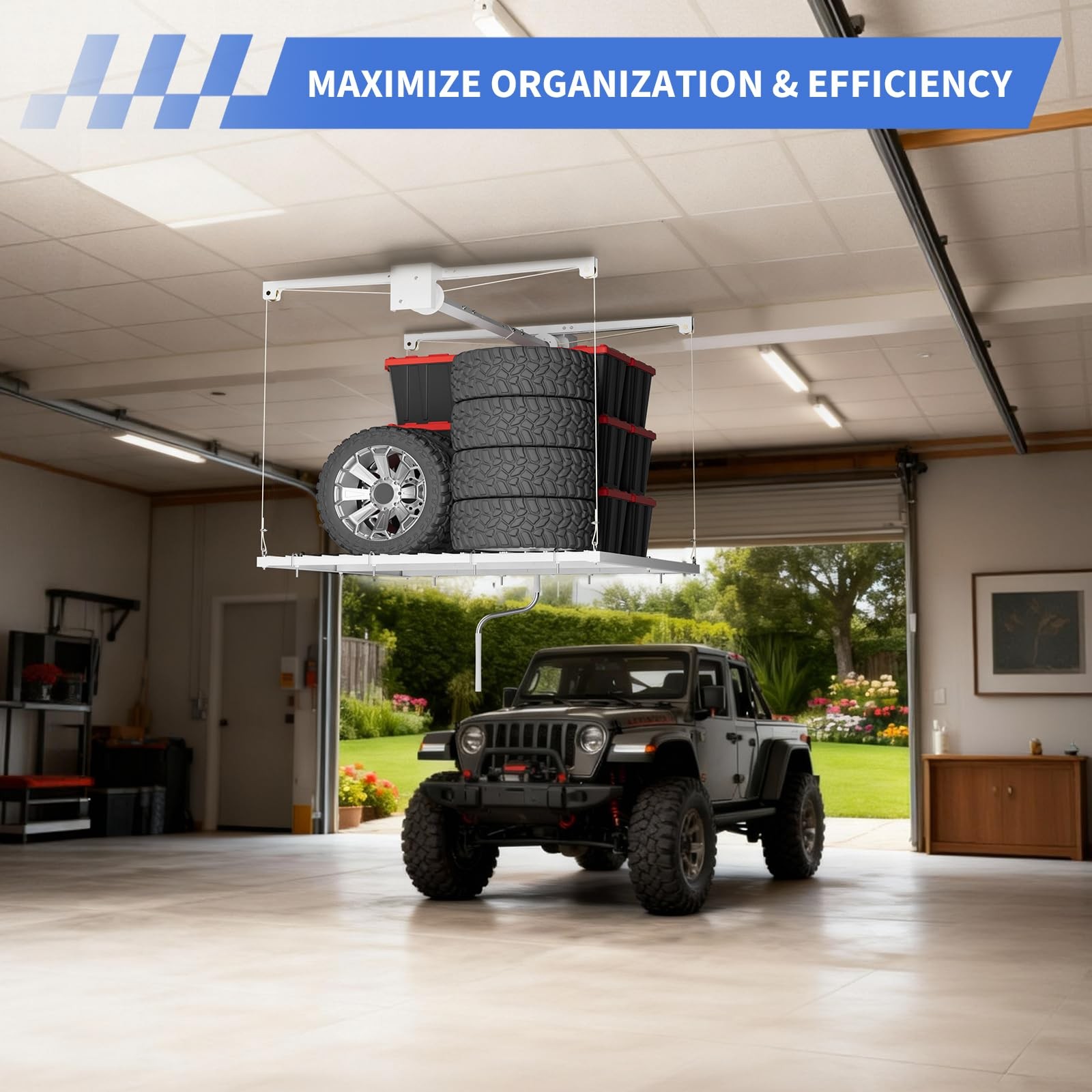 4x8 ft/ 4x4 ft Overhead Garage Lifting Storage Rack Ceiling Rack Garage Storage