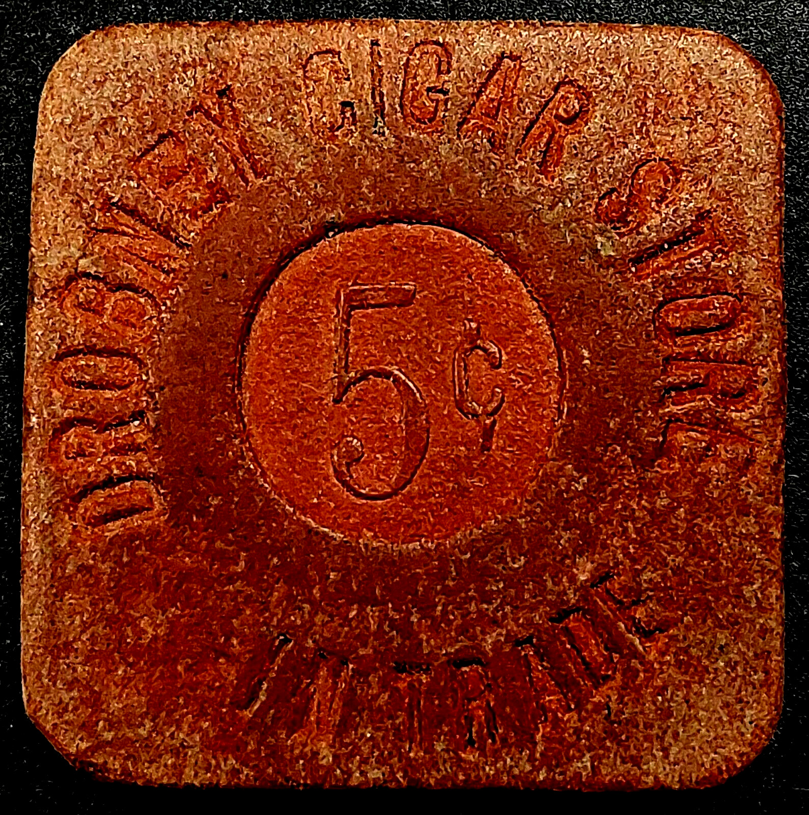 Drobney Cigar Store, Pocahontas, Iowa, "Good For 5¢ in Trade" fiber token! 23 mm