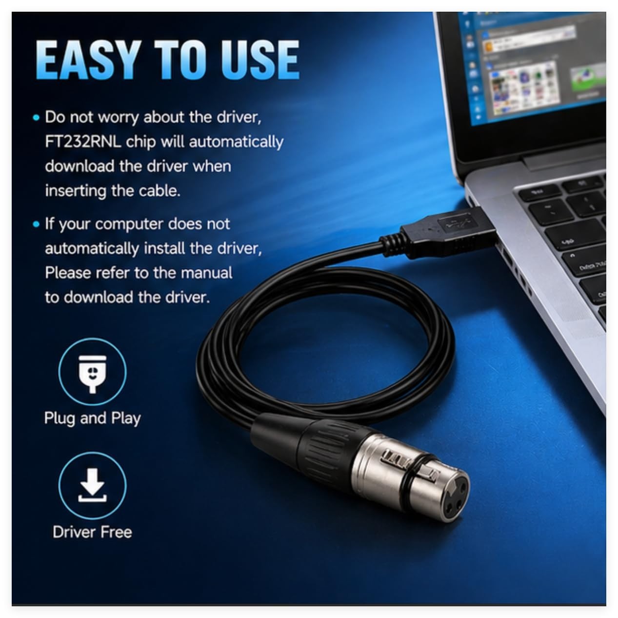 USB to Interface Cable FT232RNL DMX Controller Adapter 3 Pin XLR DMX Cable fo...