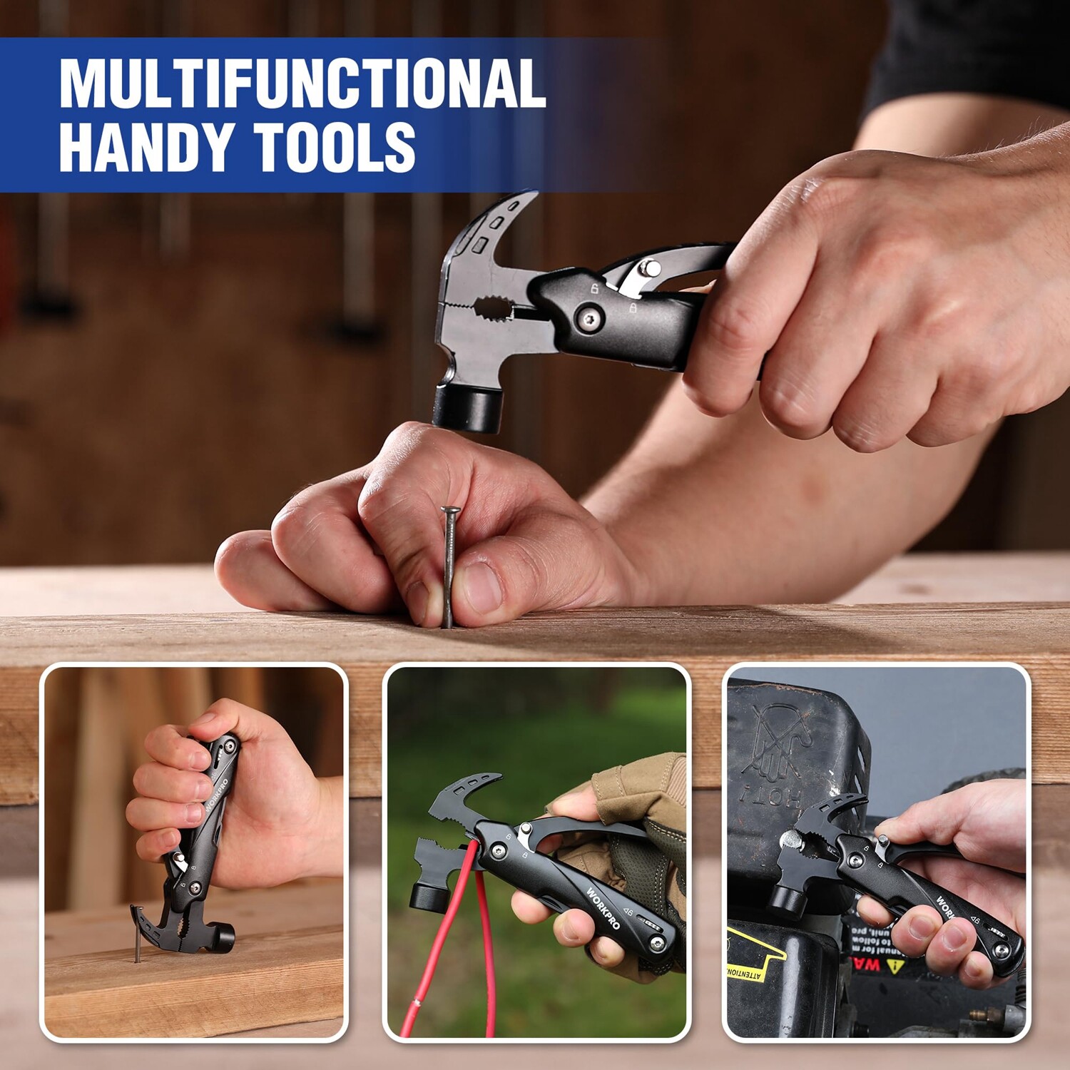 WORKPRO Multitool 12 in 1 Camping Tool w/Mini Hammer-EDC Gear Multi Tools Hammer