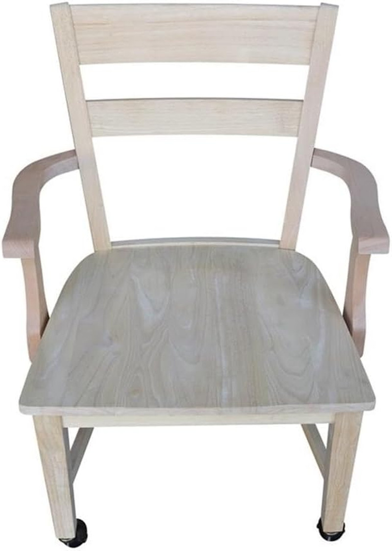 , Solid Wood Dining Chair with Casters, Unfinished, 225Lbs Wt Capacity, Solid Re