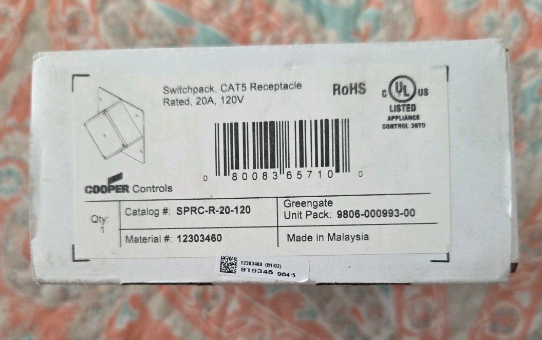 Cooper Controls, Switchpack Cat5 Receptacle, NEW OPEN BOX, J13