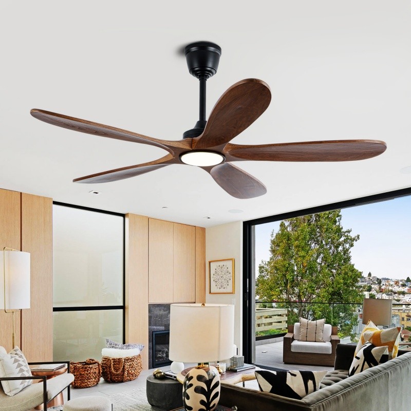 52" Modern Solid Wood Ceiling Fan w/Light 3CCT Noiseless Reversible APP/Remote