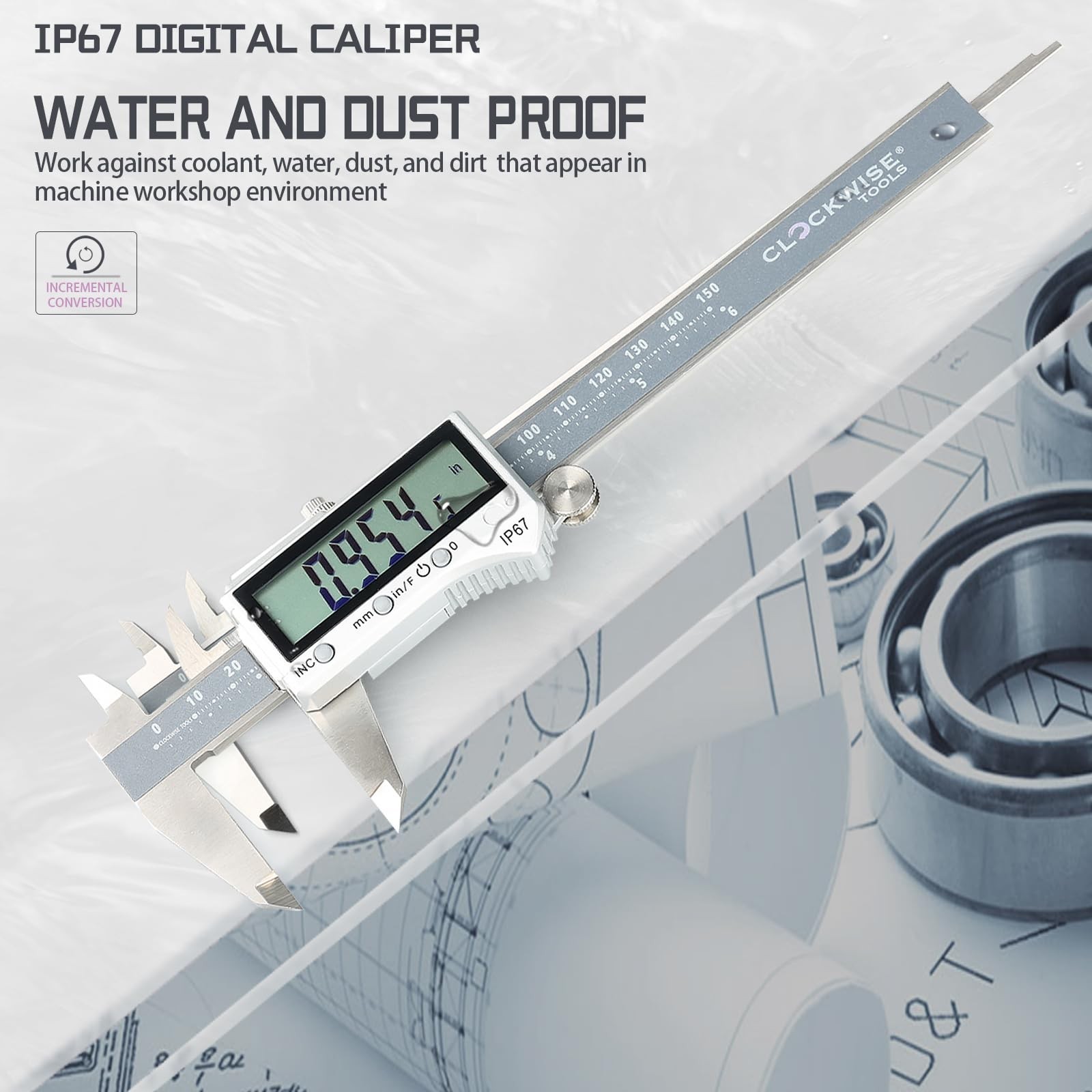 IP67 Grade Digital Caliper, DCPR-0605 0-6 Inch/150mm, Inch/Metric/Fractions