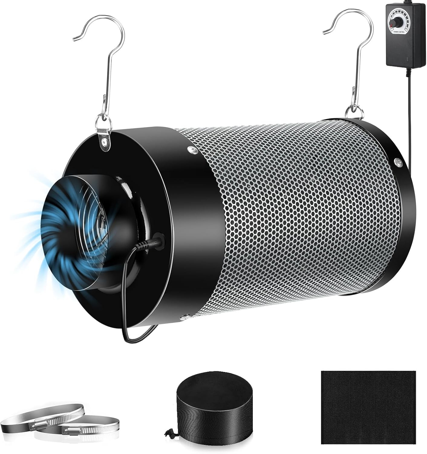 4 Inch Carbon Filter Inline Duct Fan Combo Speed Control Grow Tent Odor Control