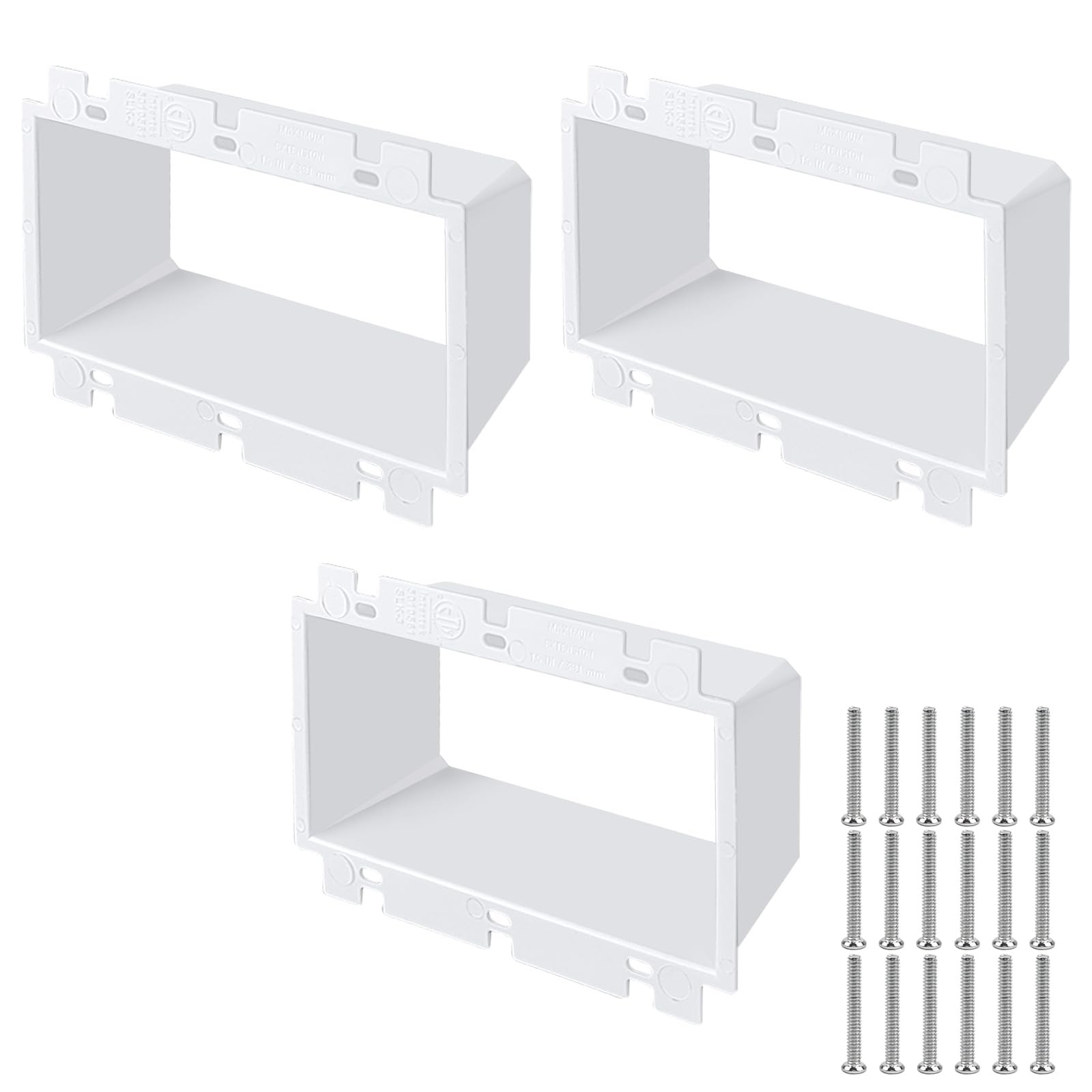 3 PCS BE3-3 Electrical Outlet Box Extenders with 18PCS Screws, （3-Gang white