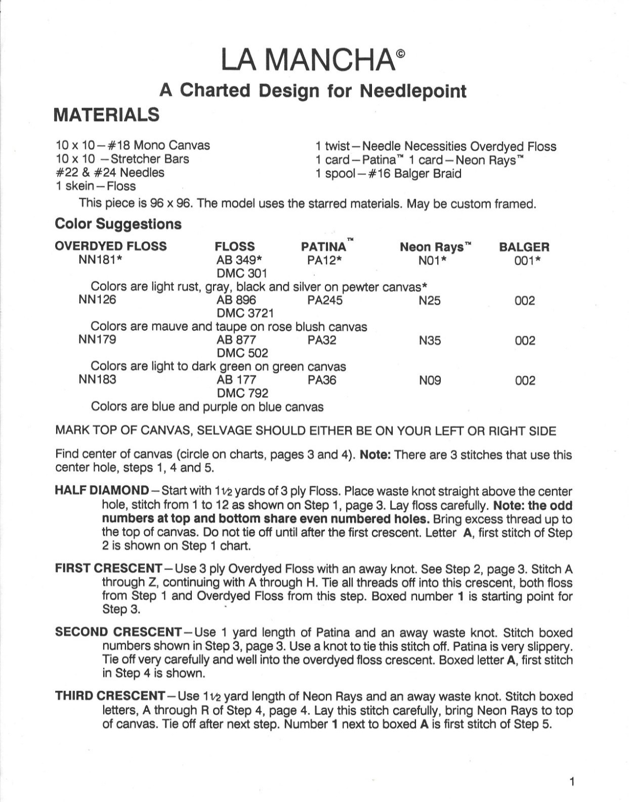 La Mancha A Charted Design for Needlepoint Sewing Pattern Design by Ruth Dilts