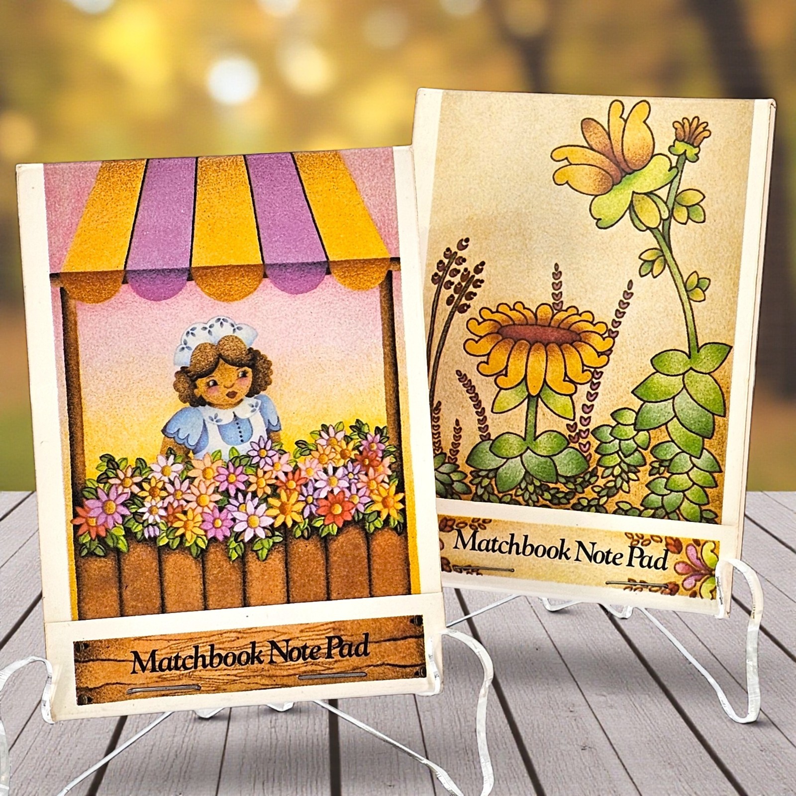 VTG Matchbook Note Pad Lot 50 Sheets Spring Flowers Garden Children Sunflowers