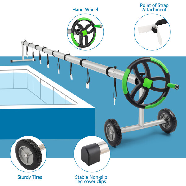 18 Feet Inground Swimming Pool Inground Solar Cover Reel Set Aluminum Black