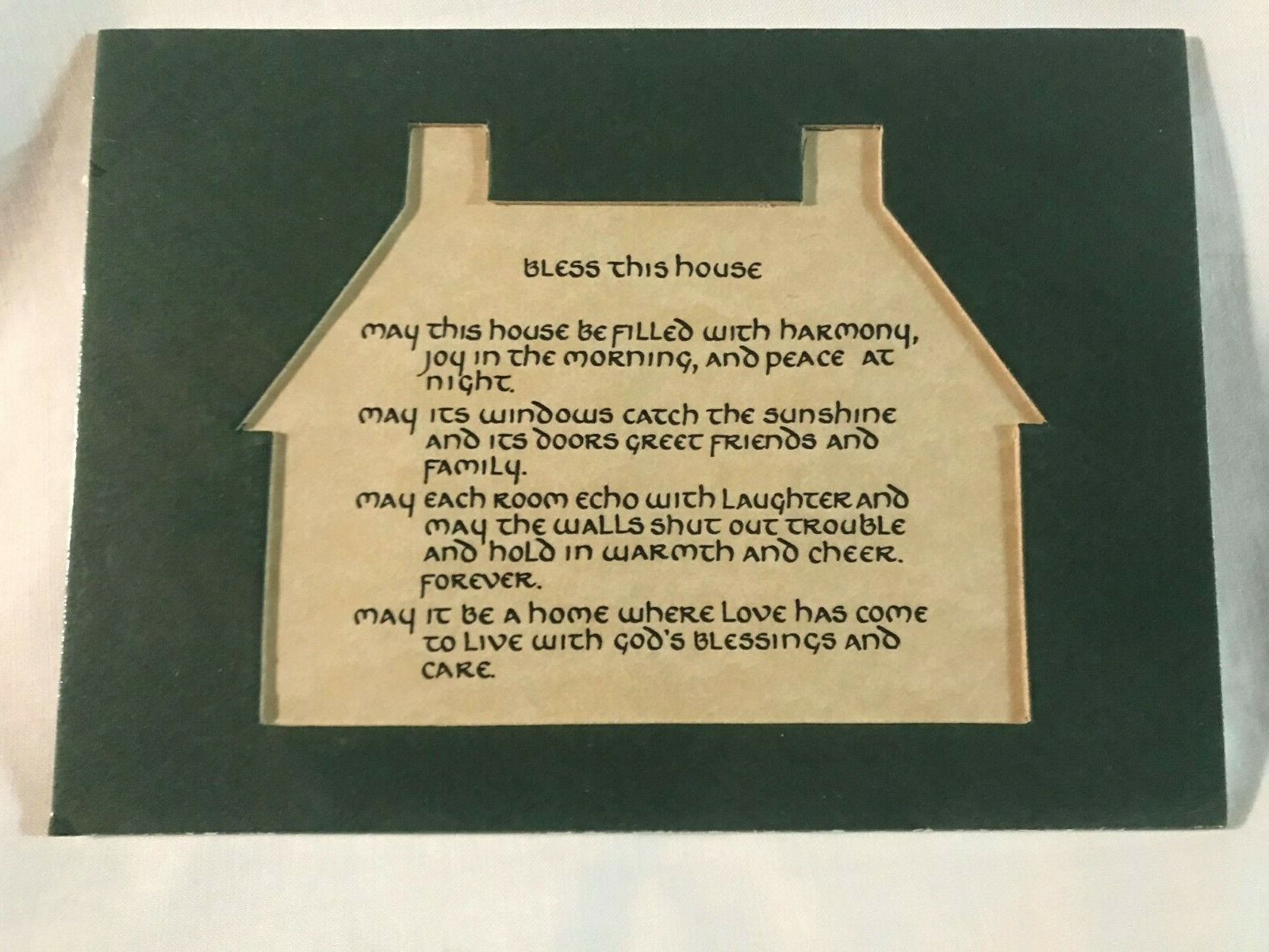 CRAFT - Calligraphy Art Cut Home Matted Bless House Unframed 5"x7" Hunter Green