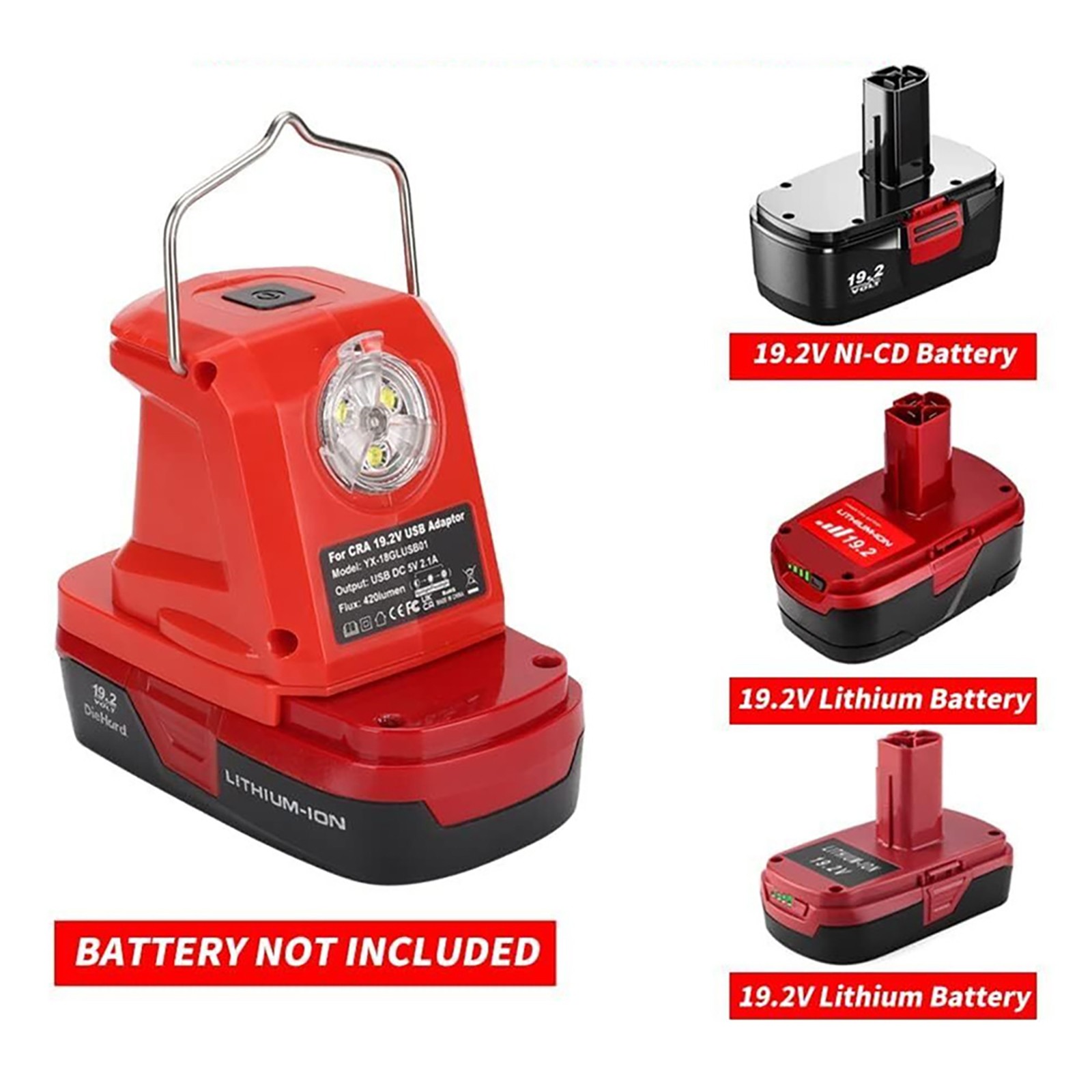 Multi-Functional Battery Adapter Charger For Craftsman With 420LM LED