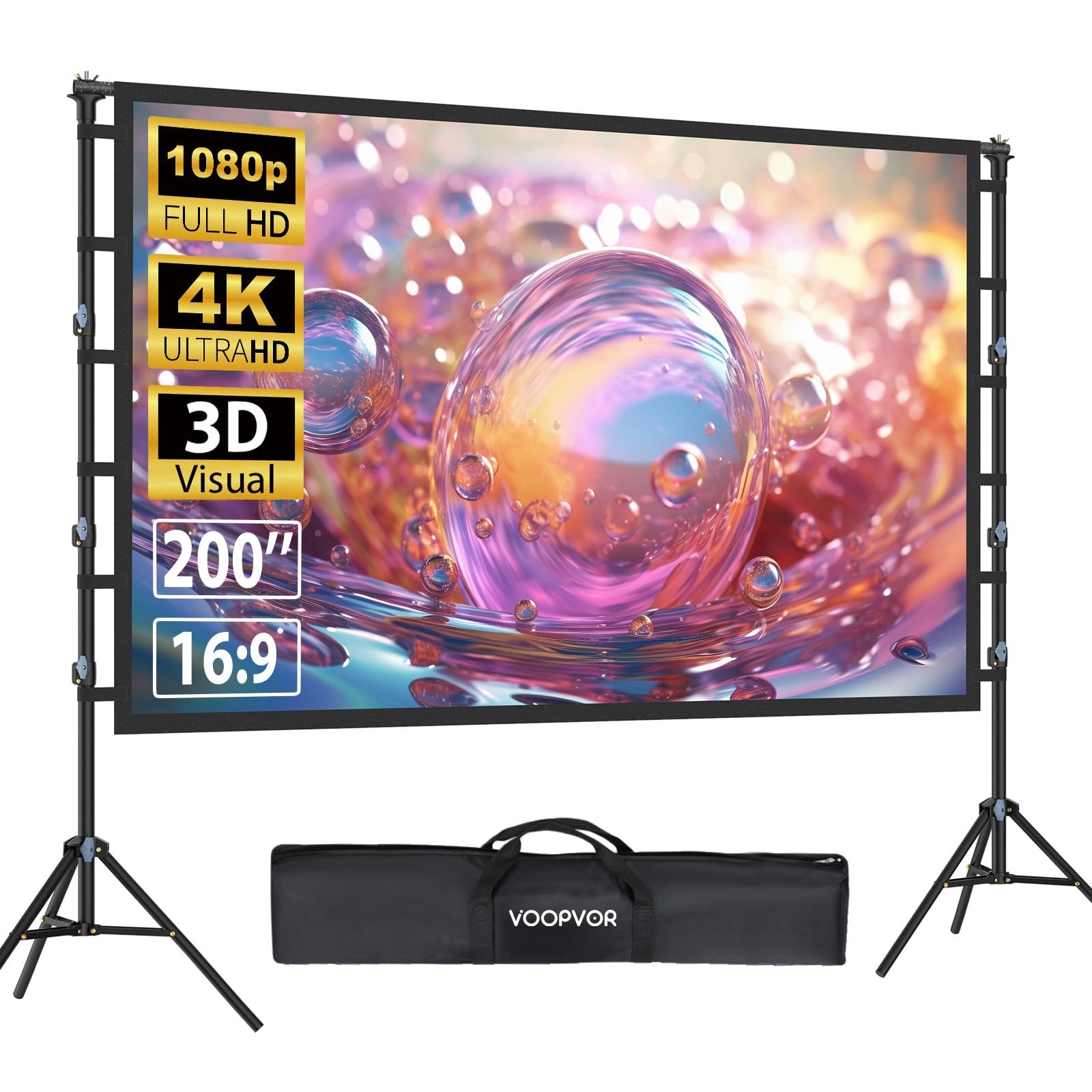 200 Inch Projector Screen with Stand: 16ft Portable Large Projection Screen a...
